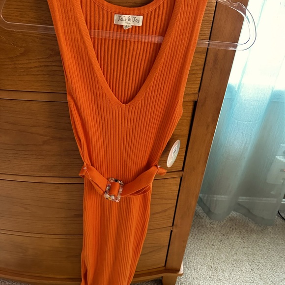 Jolie & Joy NWT orange,women’s M,rib knit belted dress, maxi, side slits, v-neck - Picture 3 of 10